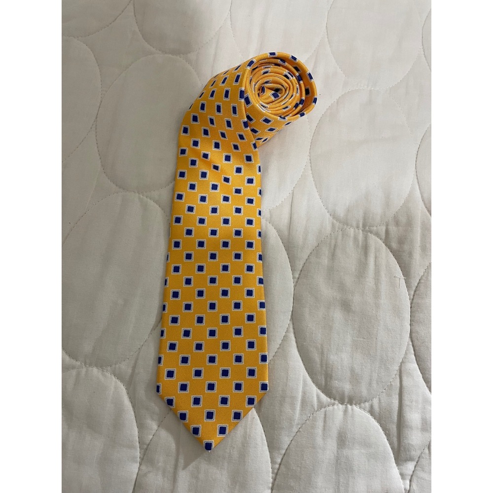 Robert Jensen Yellow Blue Geometric Silk Necktie Hand Sewn Italy Oxford Shop